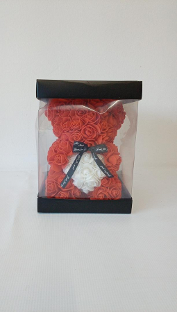 Ursuleț de trandafiri, flori artificiale, 25 cm, rosu [2]
