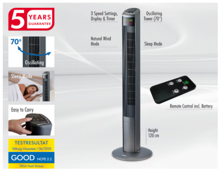 Ventilator Turn Trisa Fresh Breeze 9346.4310, 45 W, 3 viteze, Inaltime 120 cm [3]