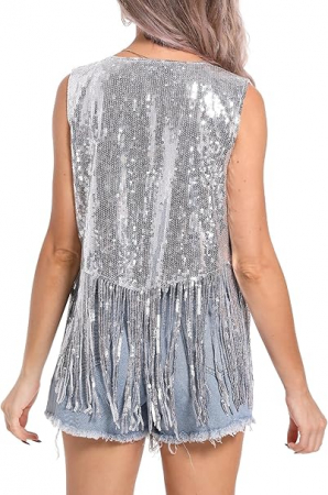Vestă de damă cu paiete SEAUR, fără mâneci, argintiu, marime S [4]