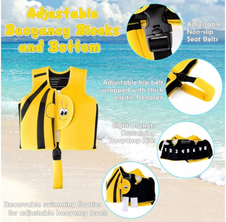 Vesta de inot pentru copii Yabtf, neopren, galben, 2-3 ani [10]