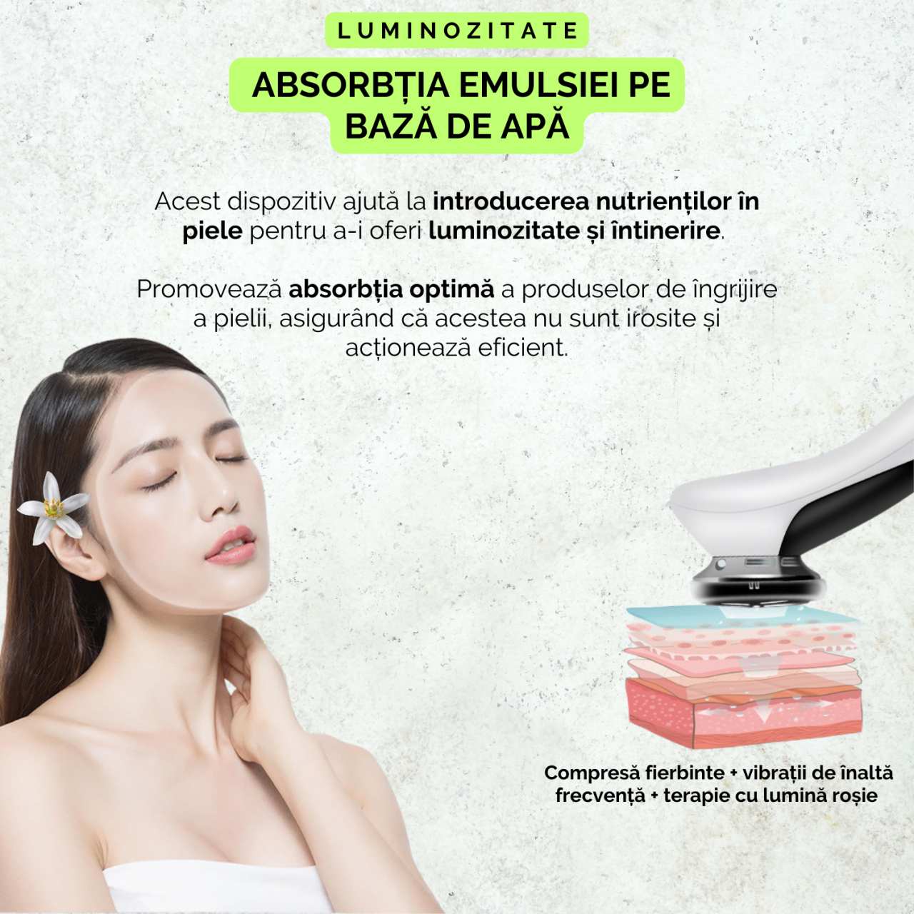 Aparat pentru intinerirea pielii, masaj facial cu vibratii si caldura, 3 niveluri intensitate, micsorare pori, lifting facial, indepartare riduri, tratament acnee, portabil, alb [6]