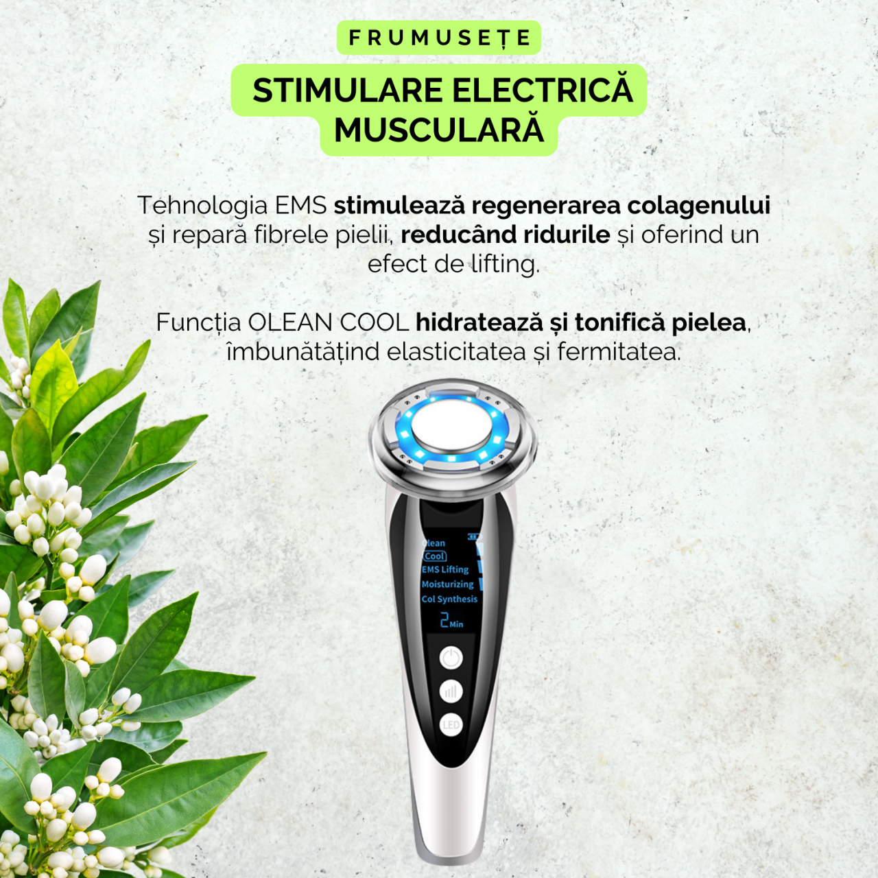 Aparat pentru intinerirea pielii, masaj facial cu vibratii si caldura, 3 niveluri intensitate, micsorare pori, lifting facial, indepartare riduri, tratament acnee, portabil, alb [2]
