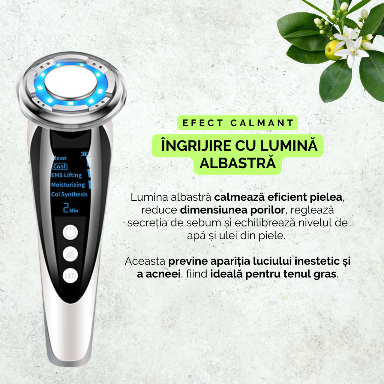 Aparat pentru intinerirea pielii, masaj facial cu vibratii si caldura, 3 niveluri intensitate, micsorare pori, lifting facial, indepartare riduri, tratament acnee, portabil, alb [4]