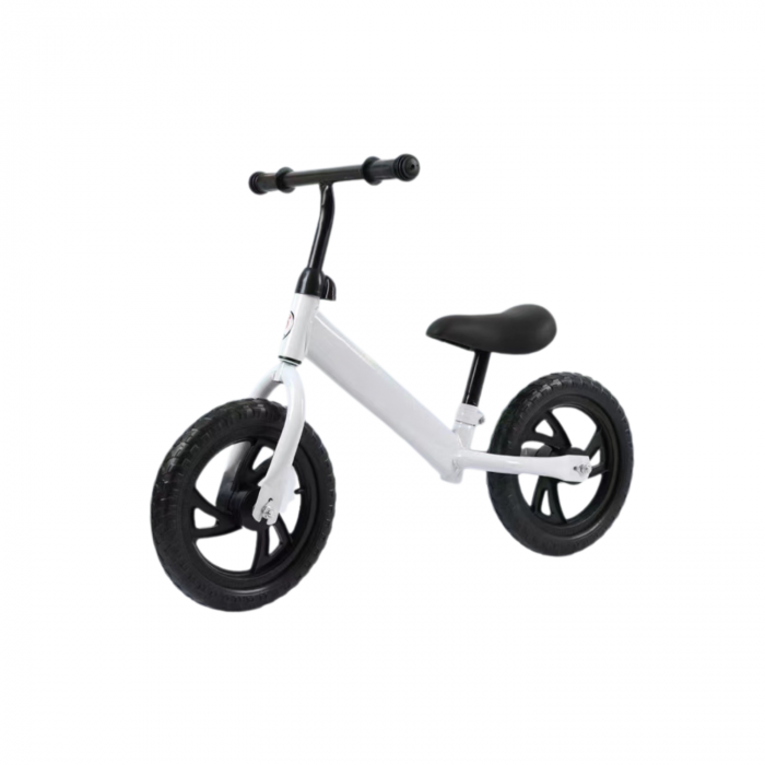 Bicicleta fara pedale pentru copii, model premium, roti negre din spuma EVA, cadru metalic rezistent, sa ajustabila si manere antiderapante, Alb [1]