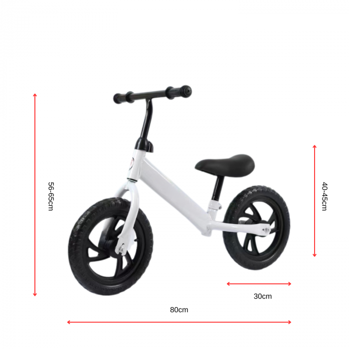 Bicicleta fara pedale pentru copii, model premium, roti negre din spuma EVA, cadru metalic rezistent, sa ajustabila si manere antiderapante, Alb [5]