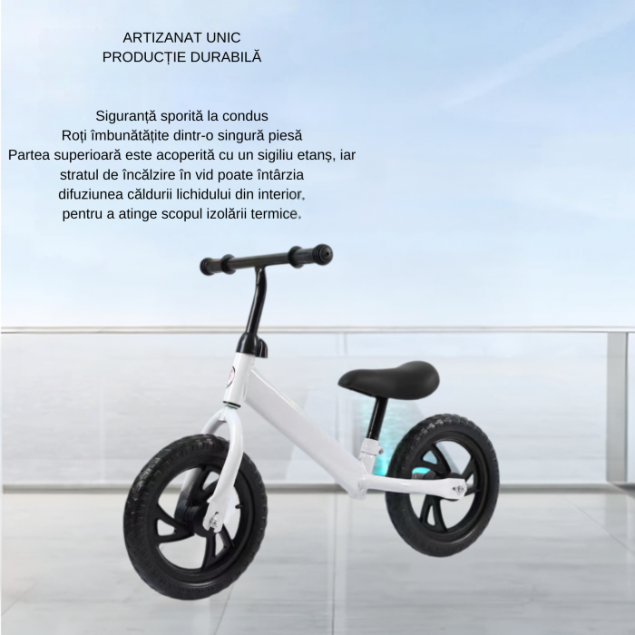 Bicicleta fara pedale pentru copii, model premium, roti negre din spuma EVA, cadru metalic rezistent, sa ajustabila si manere antiderapante, Alb [3]