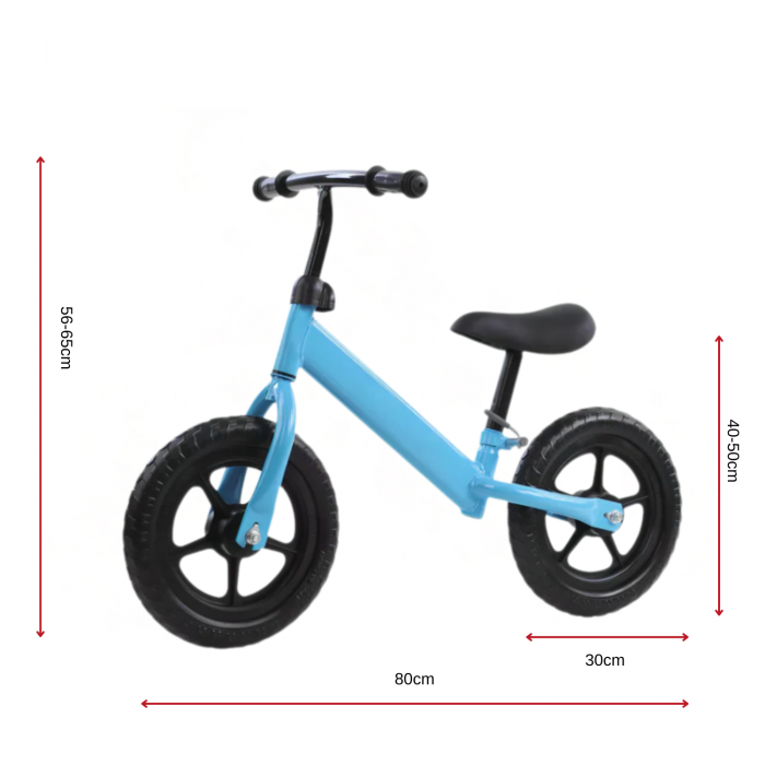 Bicicleta fara pedale pentru copii, model premium, roti negre din spuma EVA, cadru metalic rezistent, sa ajustabila si manere antiderapante, Albastra [3]