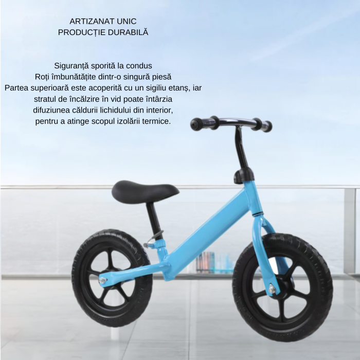 Bicicleta fara pedale pentru copii, model premium, roti negre din spuma EVA, cadru metalic rezistent, sa ajustabila si manere antiderapante, Albastra [2]