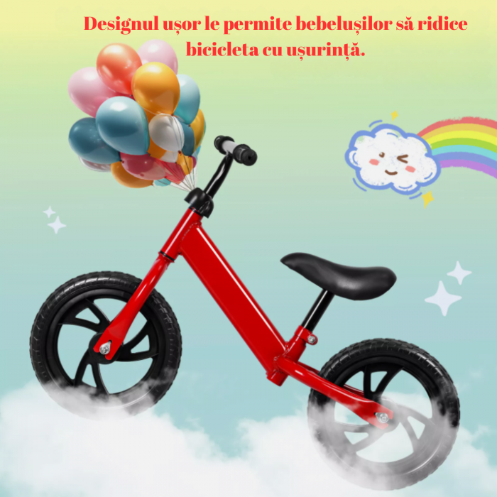 Bicicleta fara pedale pentru copii, model premium, roti negre din spuma EVA, cadru metalic rezistent, sa ajustabila si manere antiderapante, Rosu [6]