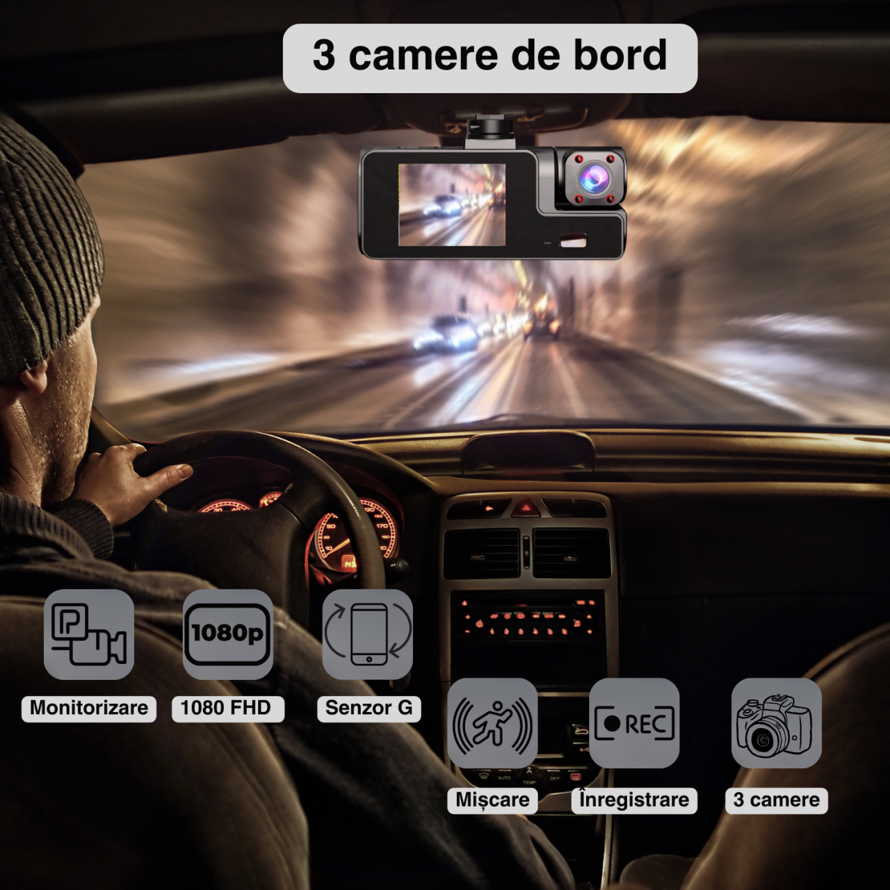 Camera auto DVR Full HD 1080P, unghi 130°, monitor de parcare, senzor de miscare, inregistrare in bucla, design compact, negru [5]