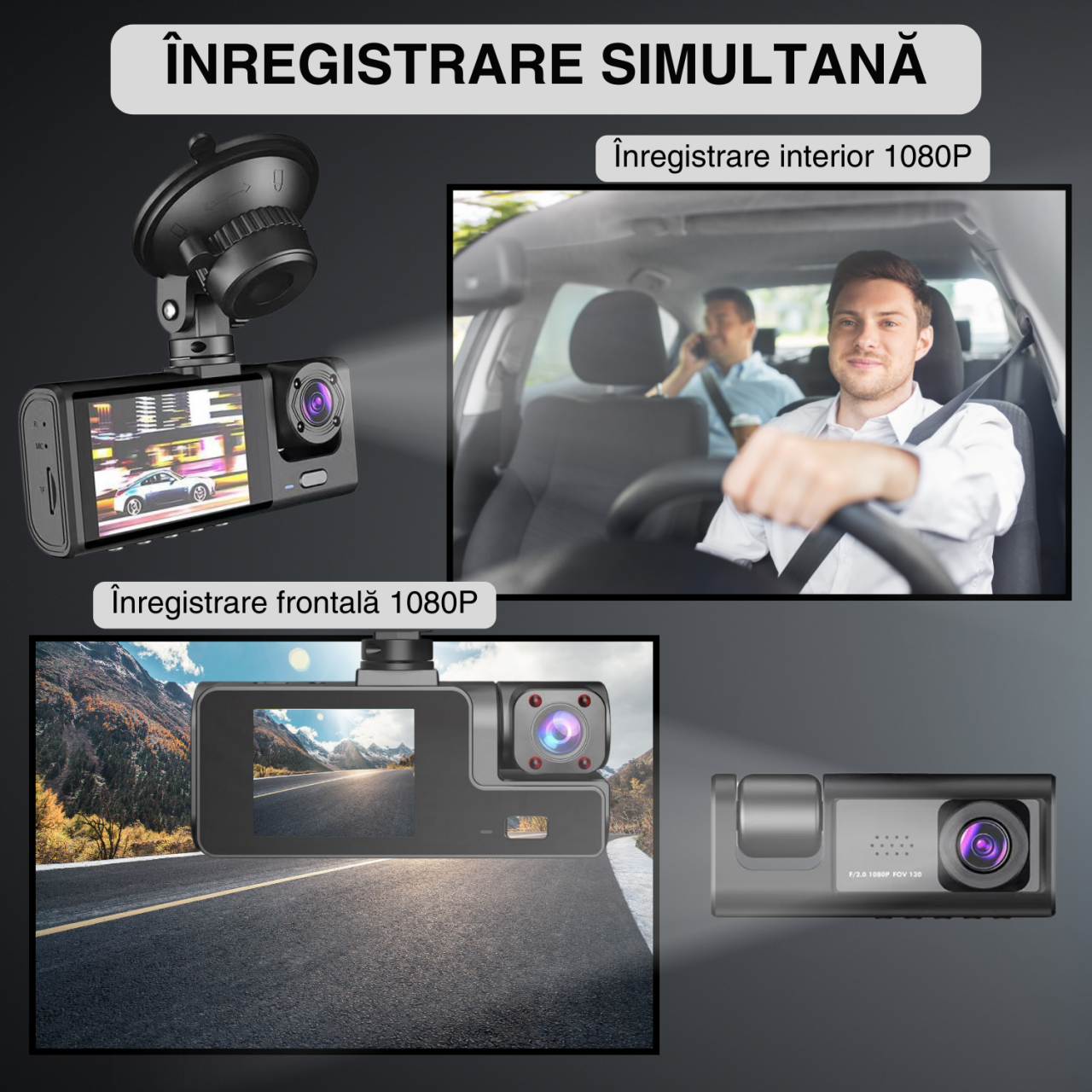 Camera auto DVR Full HD 1080P, unghi 130°, monitor de parcare, senzor de miscare, inregistrare in bucla, design compact, negru [3]
