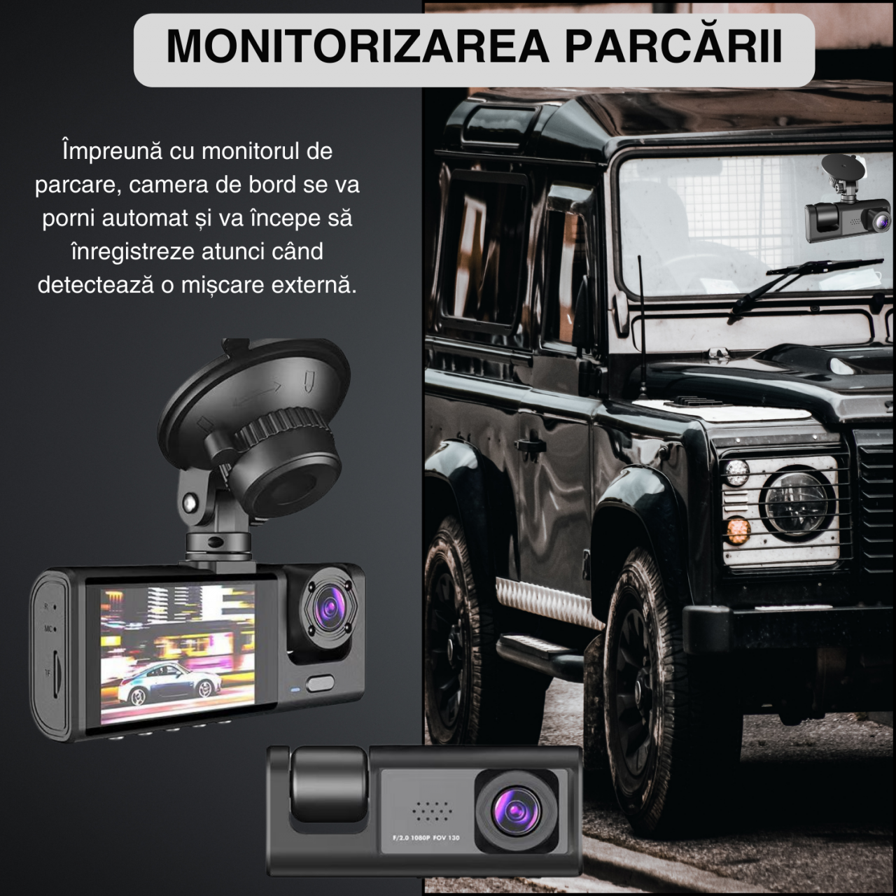 Camera auto DVR Full HD 1080P, unghi 130°, monitor de parcare, senzor de miscare, inregistrare in bucla, design compact, negru [4]