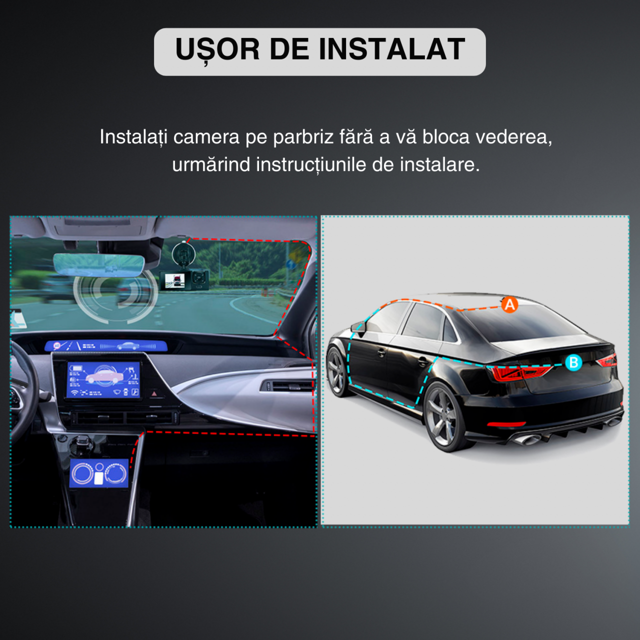 Camera auto DVR Full HD 1080P, unghi 130°, monitor de parcare, senzor de miscare, inregistrare in bucla, design compact, negru [6]