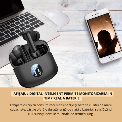 Casti wireless bluetooth 5.4, model M69, 20 ore redare, microfon integrat, 3D stereo, control tactil, design ergonomic, incarcare USB, ideale muzica si apeluri, Negru [9]