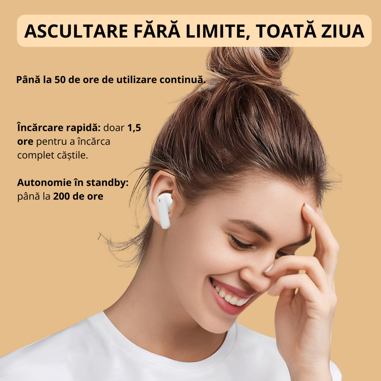 Casti wireless bluetooth 5.4, model M69, 20 ore redare, microfon integrat, 3D stereo, control tactil, design ergonomic, incarcare USB, ideale muzica si apeluri, alb [7]