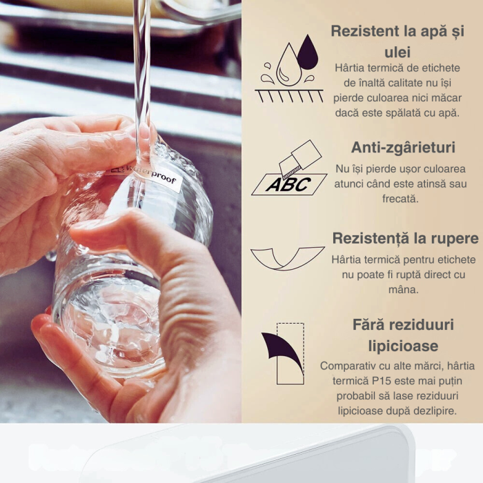 Imprimanta portabila termica Mini P15 Marklife, Bluetooth, fara cerneala, compatibila iOS & Android, 203 dpi, viteza 20mm/s, baterie 1200mAh, etichete 15mm, design compact [4]