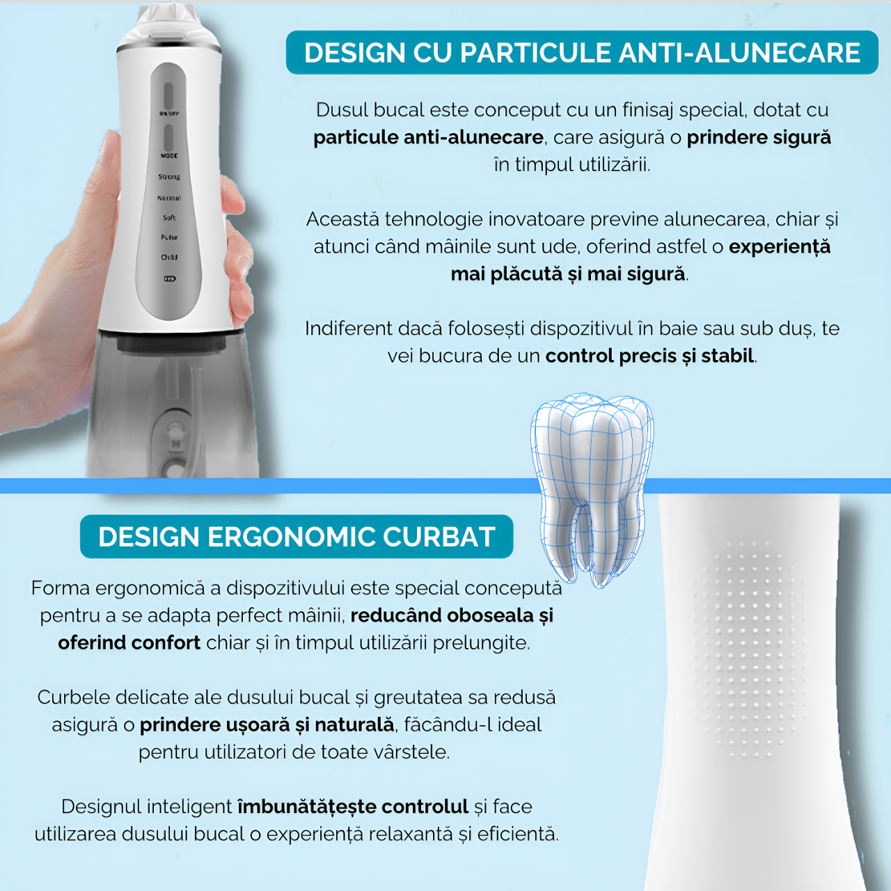Irigator oral profesional pentru dus bucal, 350ml, electric cu 6 capete, 5 moduri de curatare, jet puternic, design ergonomic, rezistent la apa, portabil si reincarcabil, USB, negru [4]