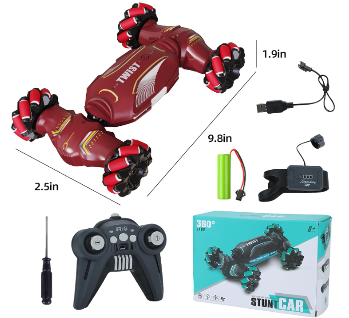 Masinuta RC cu telecomanda dubla - Control prin gesturi si telecomanda traditionala, miscare 360°, roti omnidirectionale, efecte sonore si luminoase, rosu [5]