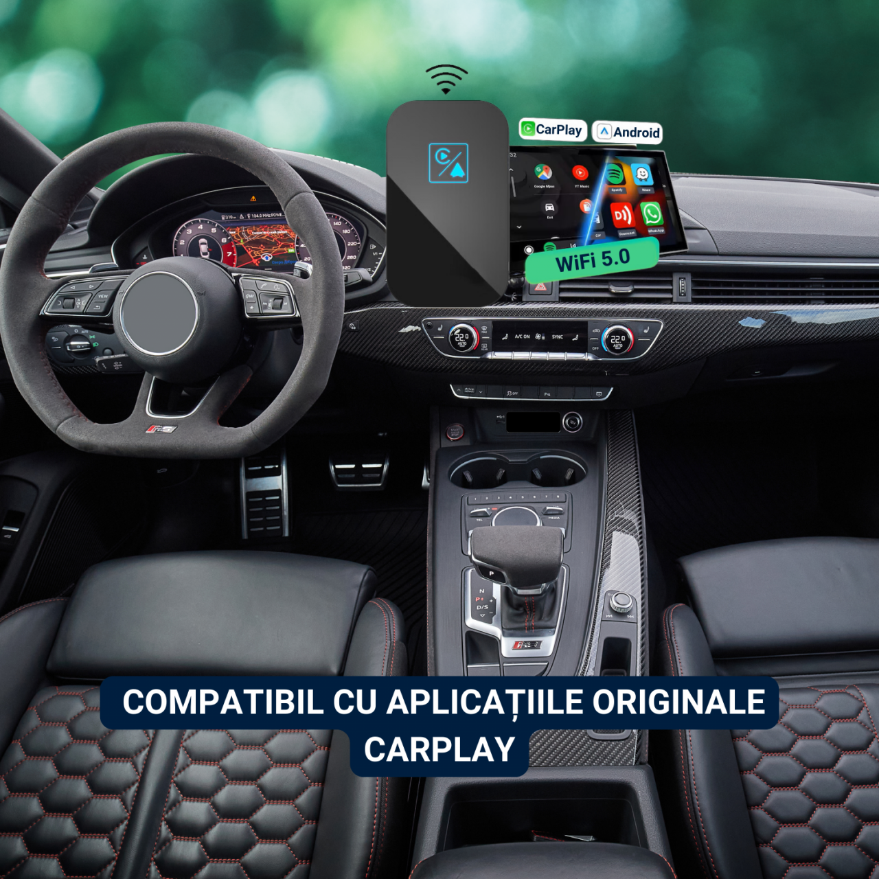 Modulator wireless 2 in 1 CarPlay si Android Auto, compatibil Apple si Android, conectivitate USB si USB-C, navigatie, apeluri, mesaje, muzica, Plug&Play, negru [3]