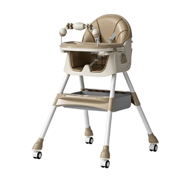 Scaun de Masa pe Roti pentru Copii, 2 Tavite si Husa Detasabila, Multifunctional, Stabil, Centura de Siguranta, Spatar Reglabil Moale, Balansoar, Cos de Depozitare, de la 6 Luni, Crem [1]