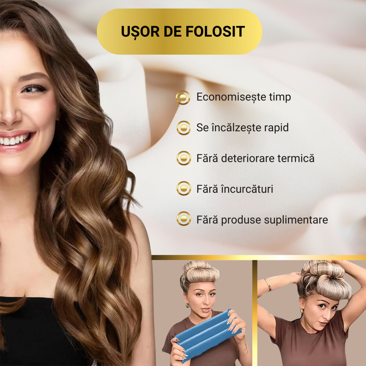 Set 3 ondulatoare fara caldura, role din spuma moale, catifea, pentru bucle durabile si naturale, fara deteriorare, albastru [4]