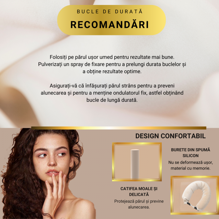 Set 3 ondulatoare fara caldura, role din spuma moale, catifea, pentru bucle durabile si naturale, fara deteriorare, Crem [5]