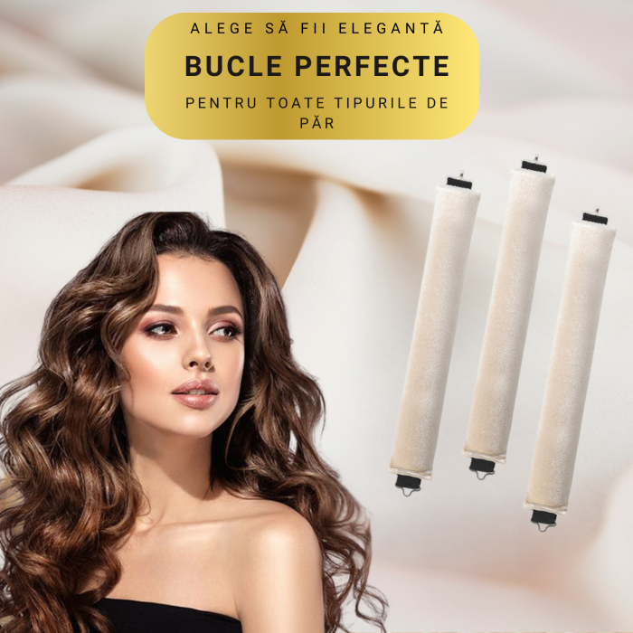 Set 3 ondulatoare fara caldura, role din spuma moale, catifea, pentru bucle durabile si naturale, fara deteriorare, Crem [2]