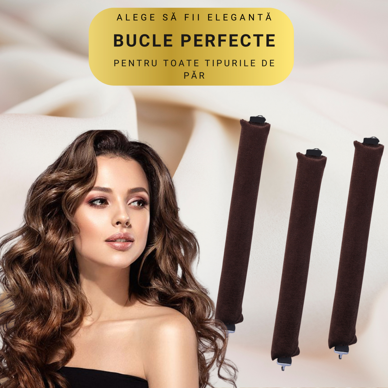 Set 3 ondulatoare fara caldura, role din spuma moale, catifea, pentru bucle durabile si naturale, fara deteriorare, maro [2]