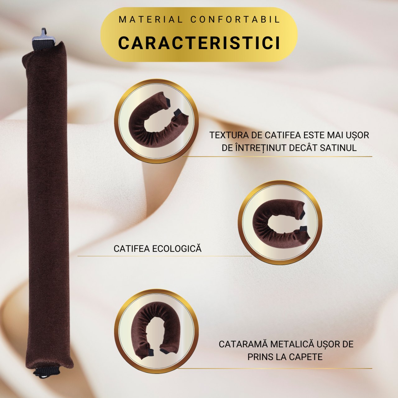 Set 3 ondulatoare fara caldura, role din spuma moale, catifea, pentru bucle durabile si naturale, fara deteriorare, maro [5]