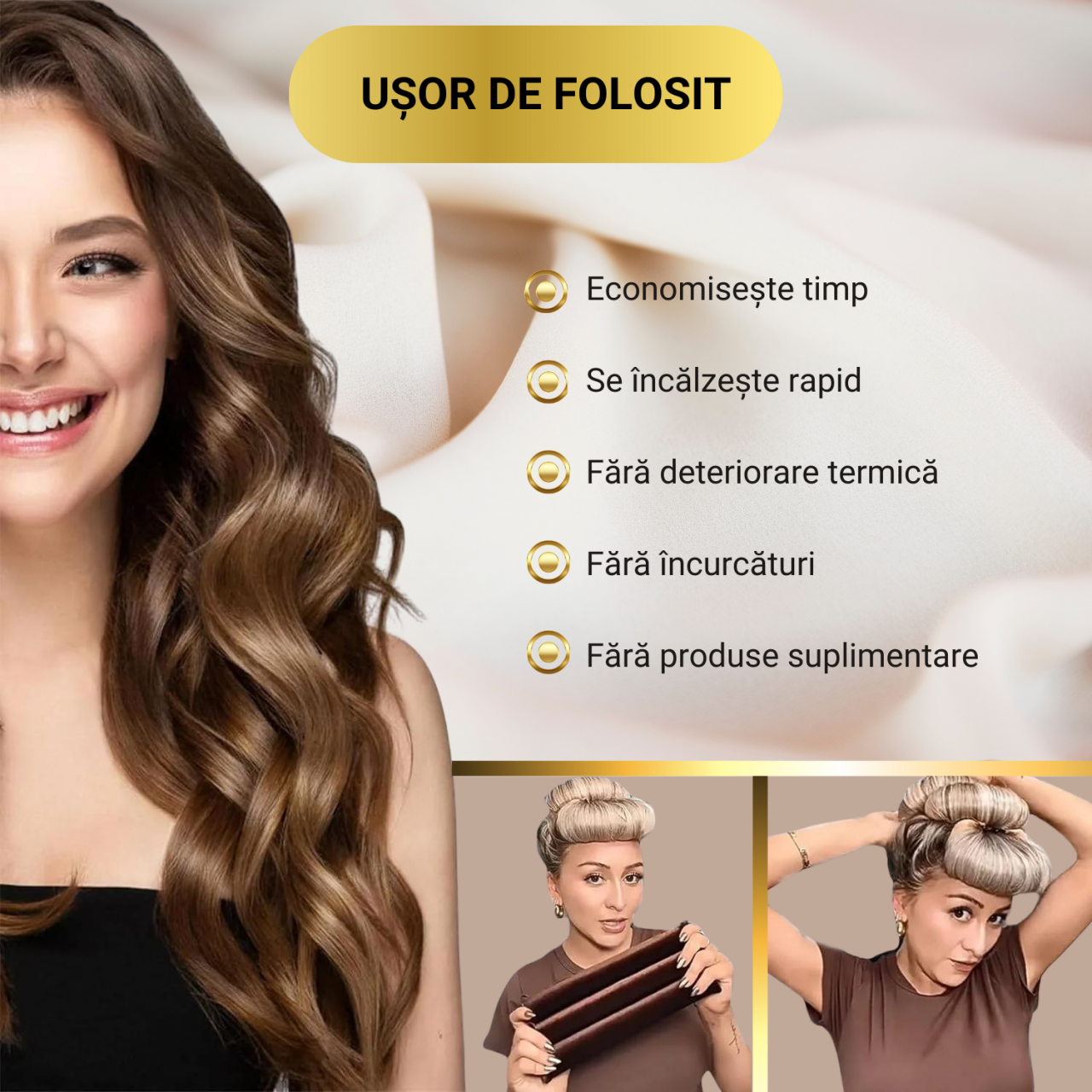 Set 3 ondulatoare fara caldura, role din spuma moale, catifea, pentru bucle durabile si naturale, fara deteriorare, maro [4]