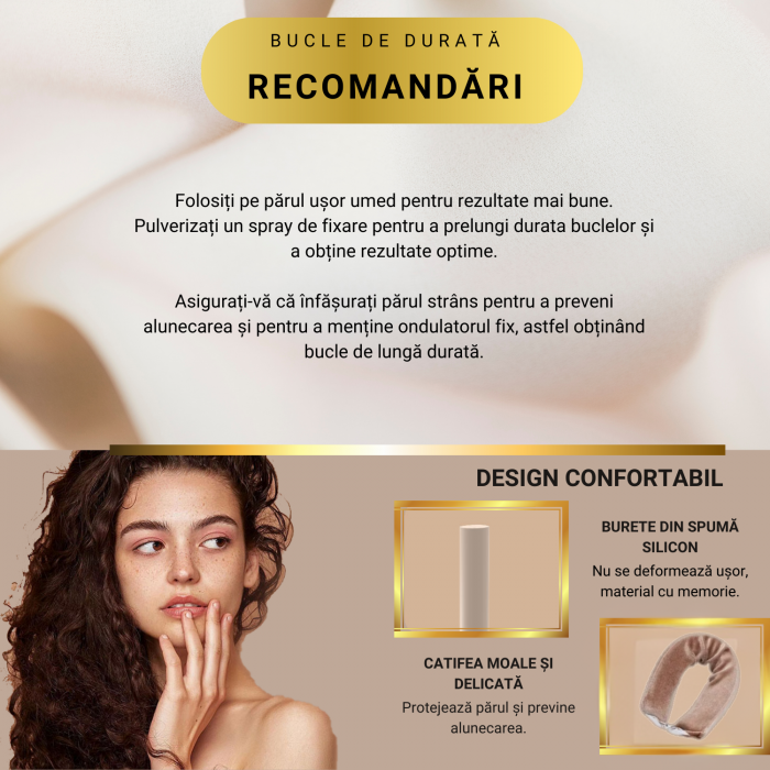 Set 3 ondulatoare fara caldura, role din spuma moale, catifea, pentru bucle durabile si naturale, fara deteriorare, Maro deschis [5]