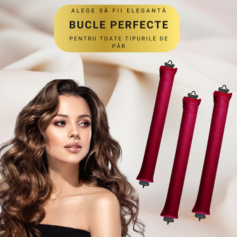 Set 3 ondulatoare fara caldura, role din spuma moale, catifea, pentru bucle durabile si naturale, fara deteriorare, Rosu [2]