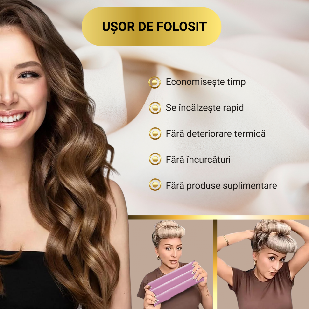 Set 3 ondulatoare fara caldura, role din spuma moale, catifea, pentru bucle durabile si naturale, fara deteriorare, roz [4]