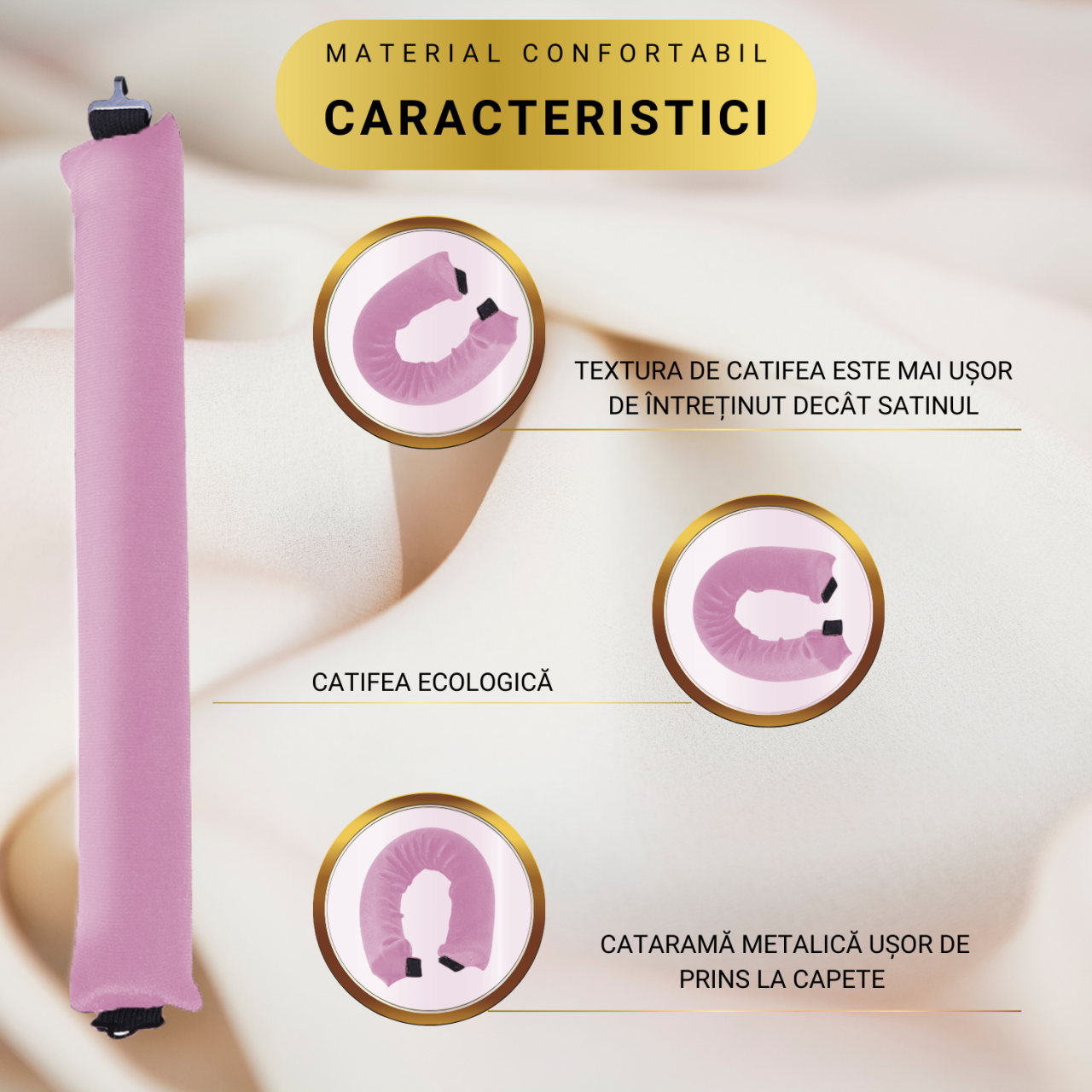 Set 3 ondulatoare fara caldura, role din spuma moale, catifea, pentru bucle durabile si naturale, fara deteriorare, roz [5]