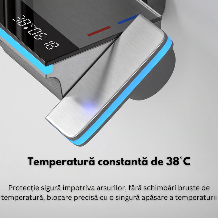 Set de dus cu Iluminare LED si afisaj Digital al Temperaturi, coloana cu termostat si turbina generatoare de curent integrata, 4 functii de curgere a apei, dus reglabil, fix tip ploaie, robinet, Grafi [9]