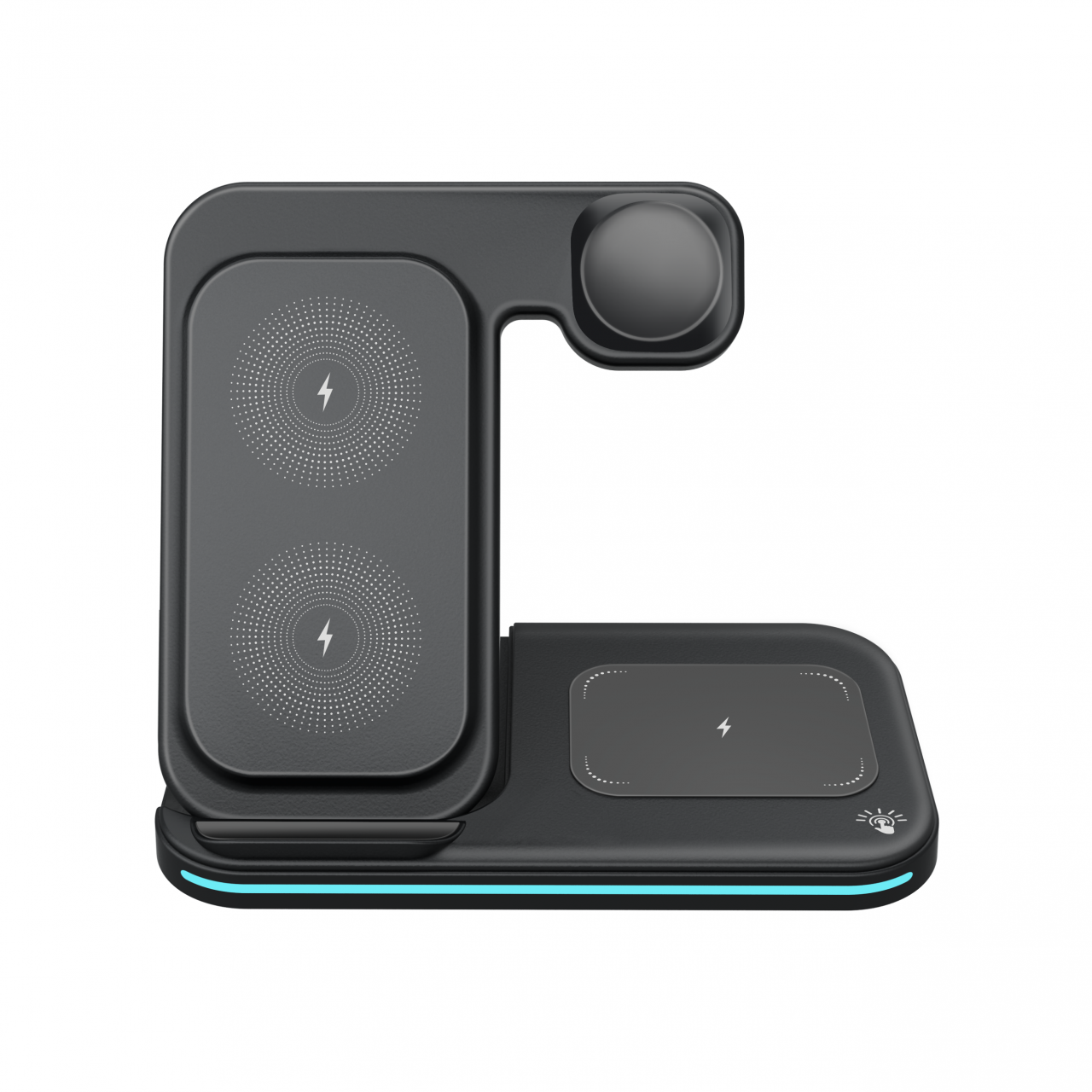 Statie de incarcare wireless 3-in-1, incarcare rapida, telefon, ceas, casti, compatibila iPhone, Apple Watch, AirPods, stand multifunctional pentru birou si calatorii, Negru [1]
