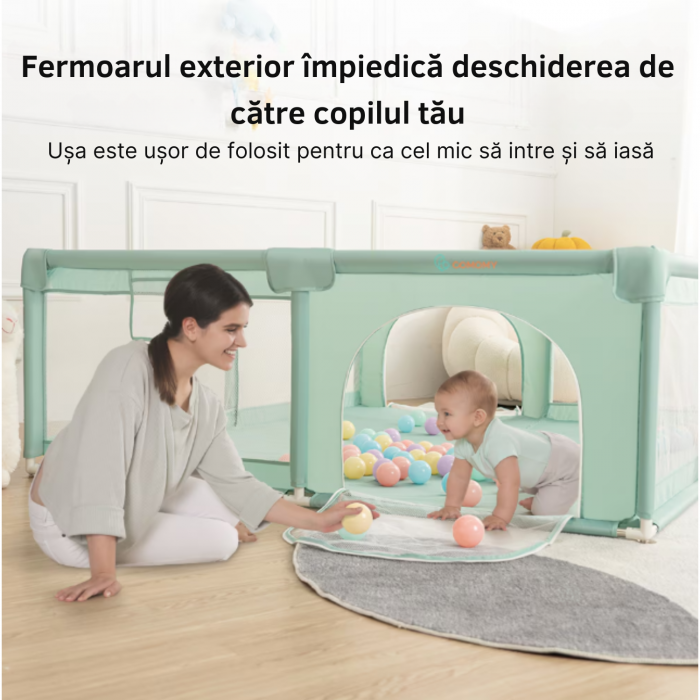 Tarc de Joaca Premium pentru Copii - Design Spatios si Sigur, cu Bile de Joaca, Plasa de Protectie, Usa cu Fermoar, Inele de Activitate si Husa de Transport Inclusa 1.5-2 m [6]