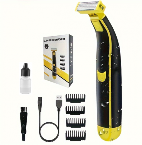 Aparate intretinere si ingrijire corporala - Aparat de Ras Electric Multifunctional, Rezistent la Apa, pentru Intregul Corp si Zona Inghinala, Reincarcabil prin USB, cu 4 Piepteni si Accesorii Incluse