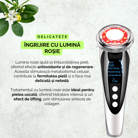 Aparat pentru intinerirea pielii, masaj facial cu vibratii si caldura, 3 niveluri intensitate, micsorare pori, lifting facial, indepartare riduri, tratament acnee, portabil, alb [4]