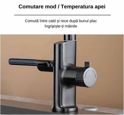 Baterie de bucatarie cu dus extractibil, 2 functii de curgere, display digital, culoare gri luxury [2]