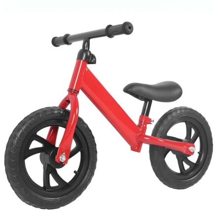 Biciclete - Bicicleta fara pedale pentru copii, model premium, roti negre din spuma EVA, cadru metalic rezistent, sa ajustabila si manere antiderapante, Rosu