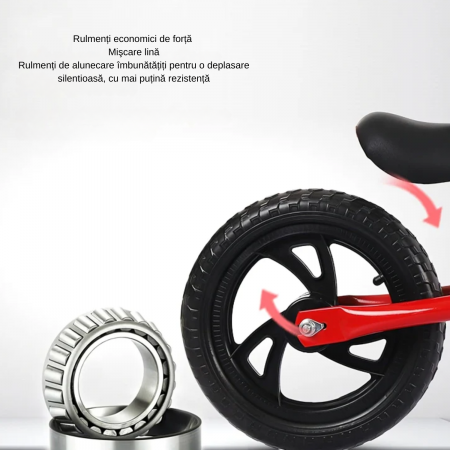 Bicicleta fara pedale pentru copii, model premium, roti negre din spuma EVA, cadru metalic rezistent, sa ajustabila si manere antiderapante, Rosu [2]