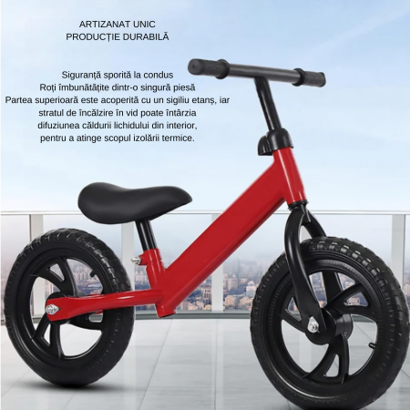 Bicicleta fara pedale pentru copii, model premium, roti negre din spuma EVA, cadru metalic rezistent, sa ajustabila si manere antiderapante, Rosu [1]
