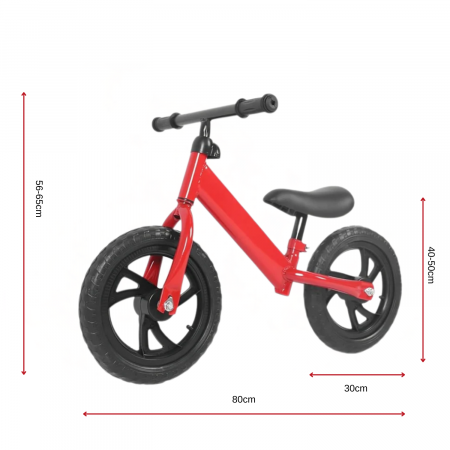 Bicicleta fara pedale pentru copii, model premium, roti negre din spuma EVA, cadru metalic rezistent, sa ajustabila si manere antiderapante, Rosu [3]