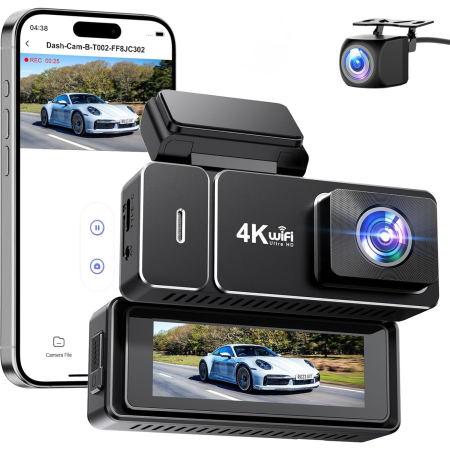 Accesorii electronice auto - Camera auto 4K WiFi cu GPS, dubla fata-spate, vedere nocturna, monitorizare parcare 24H, ecran 2.99