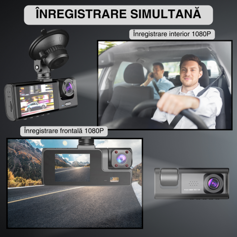 Camera auto DVR Full HD 1080P, unghi 130°, monitor de parcare, senzor de miscare, inregistrare in bucla, design compact, negru [2]