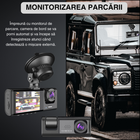 Camera auto DVR Full HD 1080P, unghi 130°, monitor de parcare, senzor de miscare, inregistrare in bucla, design compact, negru [3]