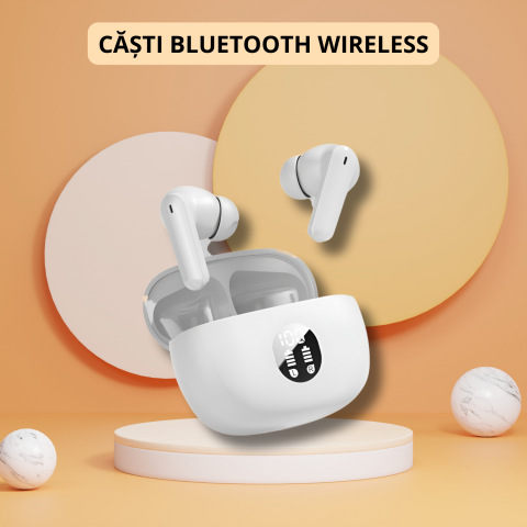 Casti wireless bluetooth 5.4, model M69, 20 ore redare, microfon integrat, 3D stereo, control tactil, design ergonomic, incarcare USB, ideale muzica si apeluri, alb [1]