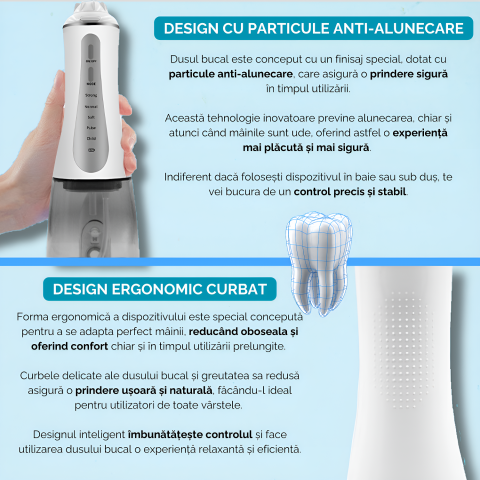 Irigator oral profesional pentru dus bucal, 350ml, electric cu 6 capete, 5 moduri de curatare, jet puternic, design ergonomic, rezistent la apa, portabil si reincarcabil, USB, negru [3]