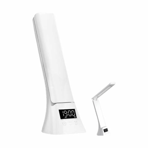 Veioze si lampi - Lampa de birou LED multifunctionala, incarcare wireless, 15W, brat pliabil, iluminare reglabila 5 niveluri, ecran LCD, control tactil, ideala birou si studiu, alb